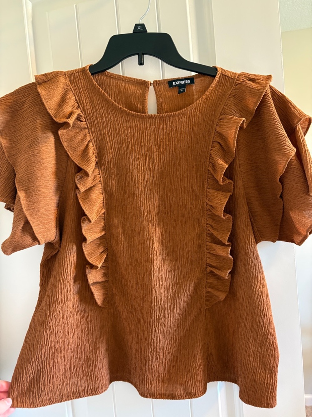 Express Women’s Ruffle Short Sleeve Blouse - Rust